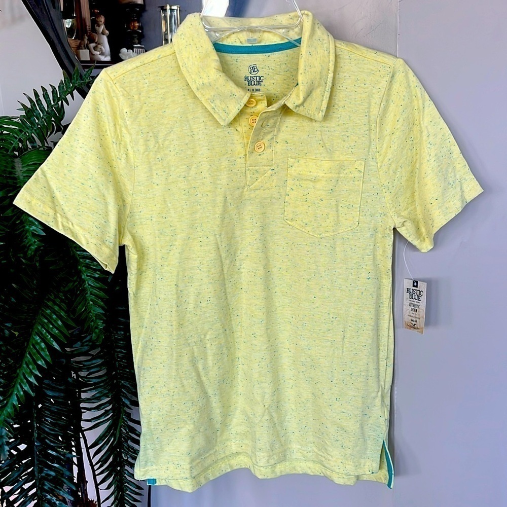 Brand New Rustic Blue Yellow Blue Speck Short Sleeve Polo Golf Shirt